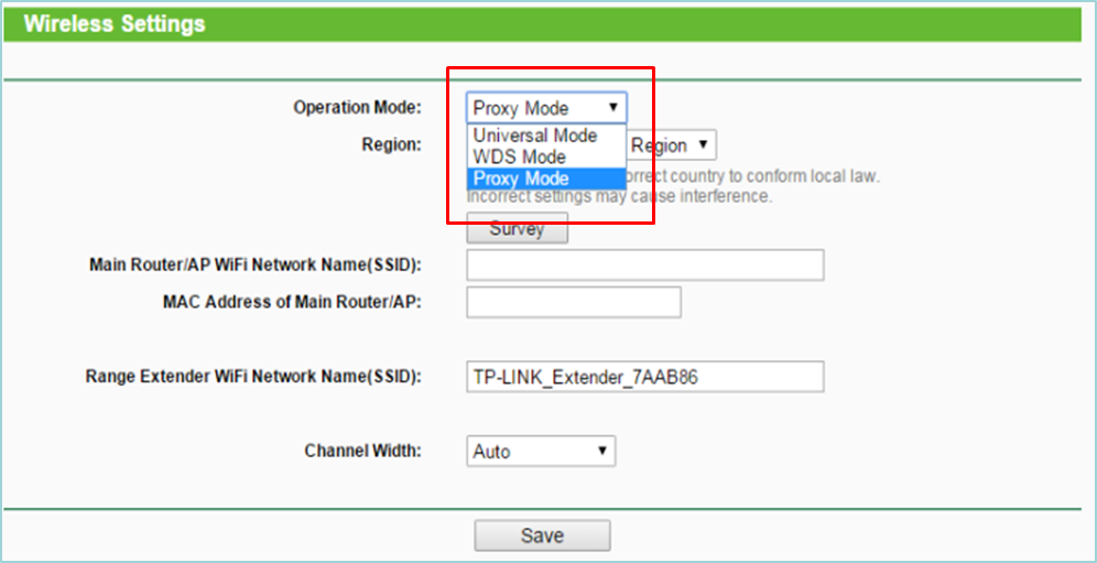 Set operation mode.