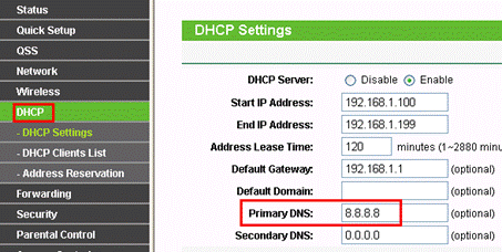 DHCP Settings page.